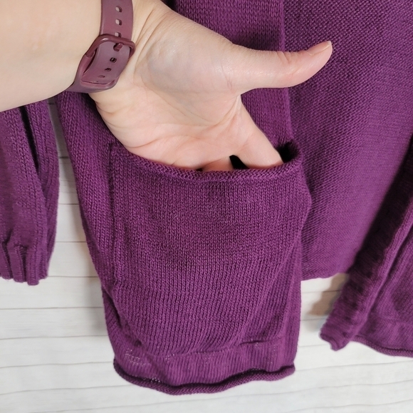 EILEEN FISHER ORGANIC BLEND PURPLE CROPPED CARDIGAN, SZ PP/XS - Picture 3 of 8